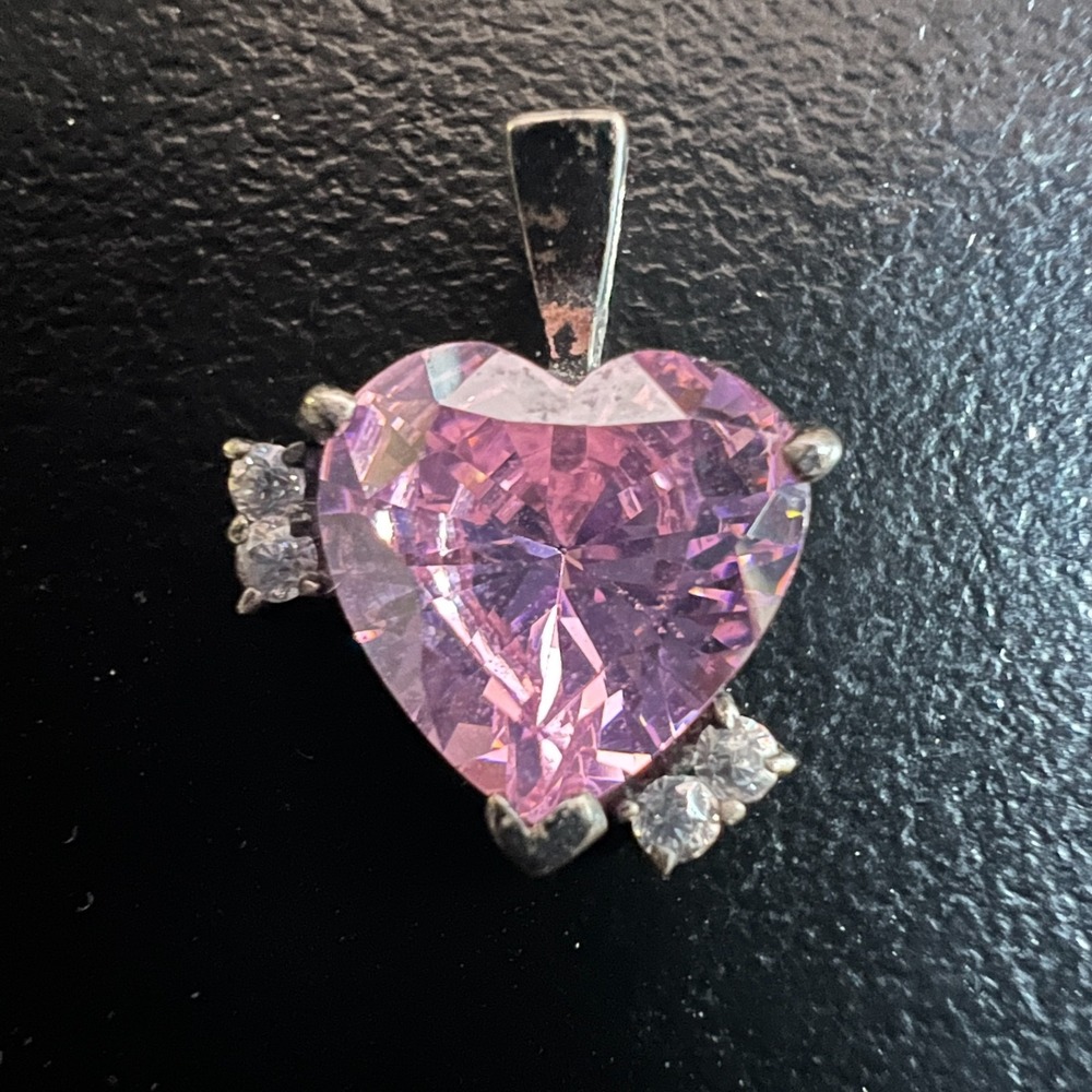 Vintage 925 Pink Heart Pendant Womens Sterling Silver Tone Love Necklace